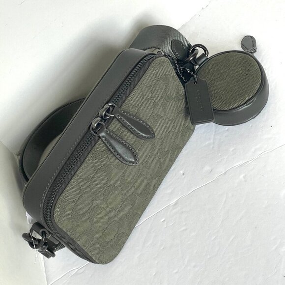 Coach Charter Slim Crossbody Messenger & Pouch Green Signature Jacquard CU207 - Picture 2 of 14